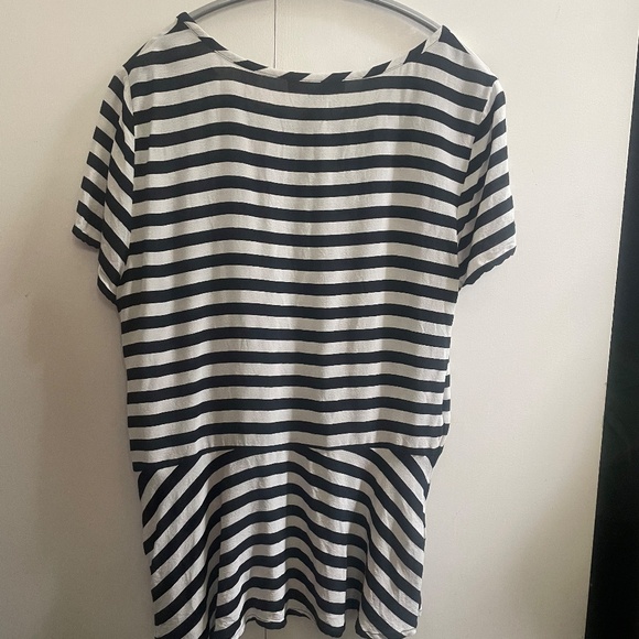 Banana Republic Black & White Stripe Sailor Short Sleeve Peplum Blouse Top Sz 10 - Picture 9 of 11